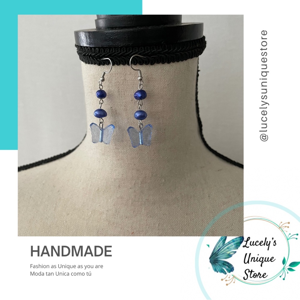 Handmade Blue Butterfly Earrings